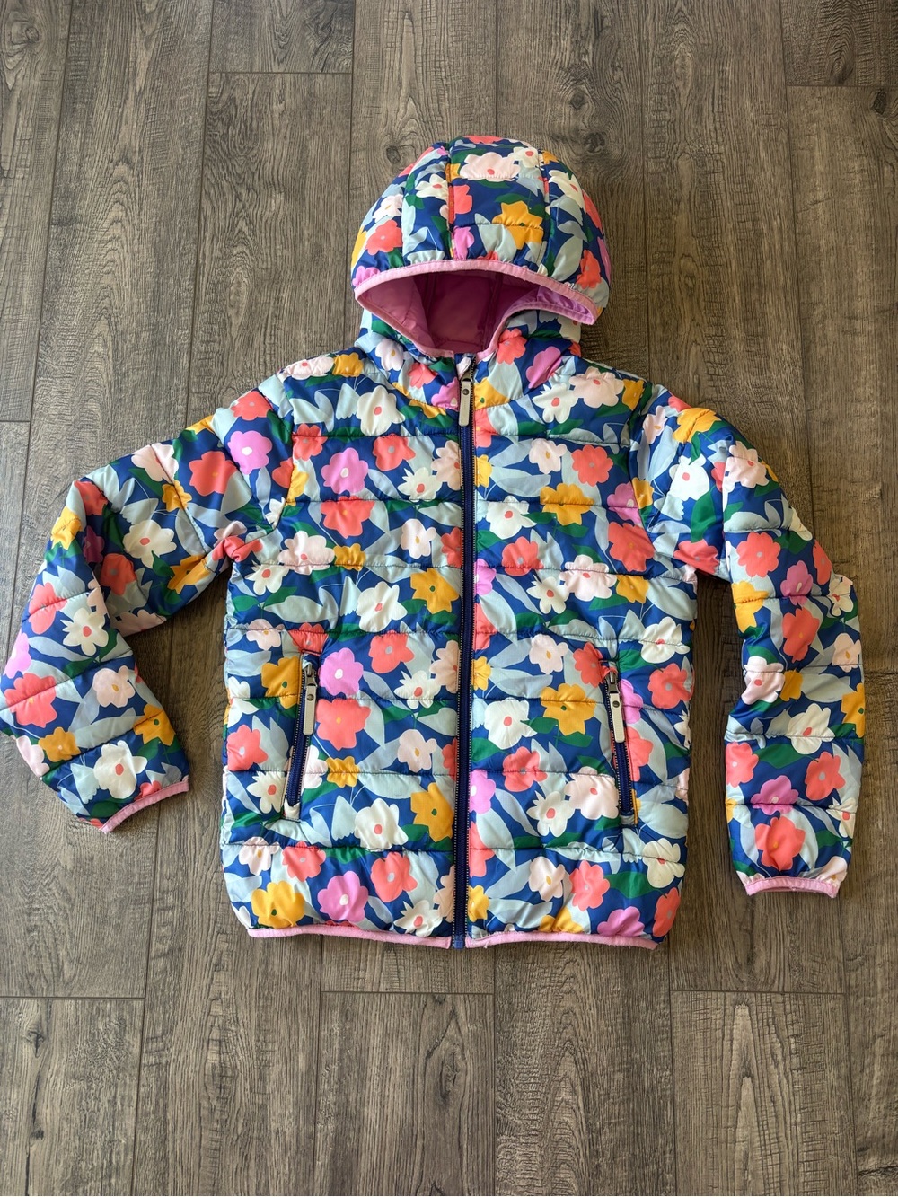 Hanna Andersson Navy Floral Puffer Jacket with Hood